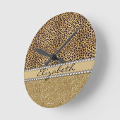 Lopard Spot Gold Glitter Rhinestone FOTO PRINT Ronde Klok (Hoek)