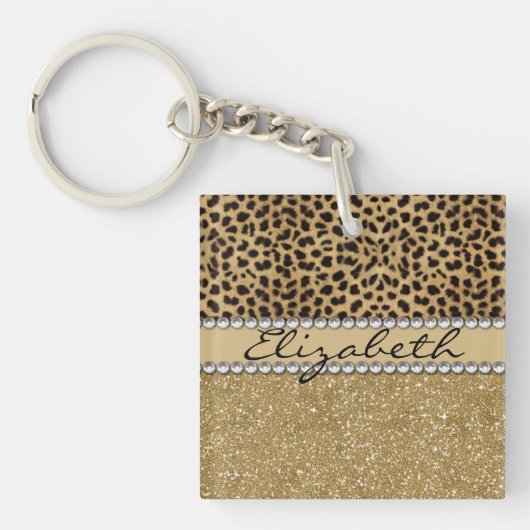 Lopard Spot Gold Glitter Rhinestone FOTO PRINT Sleutelhanger (voorkant)