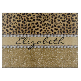 Lopard Spot Gold Glitter Rhinestone FOTO PRINT Snijplank