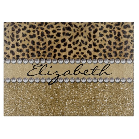 Lopard Spot Gold Glitter Rhinestone FOTO PRINT Snijplank (Voorkant)