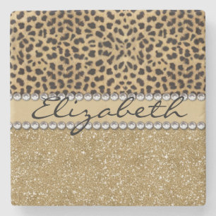 Lopard Spot Gold Glitter Rhinestone FOTO PRINT Stenen Onderzetter