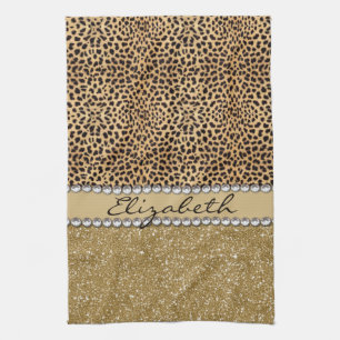 Lopard Spot Gold Glitter Rhinestone FOTO PRINT Theedoek