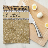 Lopard Spot Gold Glitter Rhinestone FOTO PRINT Theedoek (Quarter Fold)