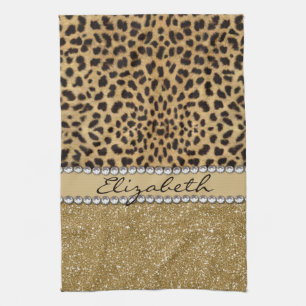Lopard Spot Gold Glitter Rhinestone FOTO PRINT Theedoek
