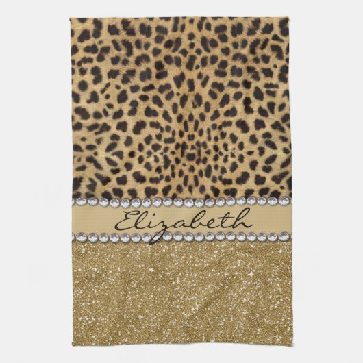 Lopard Spot Gold Glitter Rhinestone FOTO PRINT Theedoek (Verticaal)