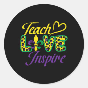 Lopard Teach Love Inspire Mardi Gras Teacher Ronde Sticker