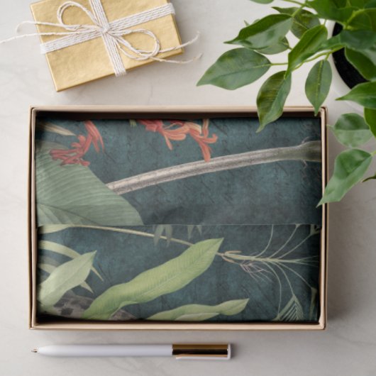 Lopard Tropical Floral in Foliage Blauwgroen ontko Tissuepapier (Geschenk)