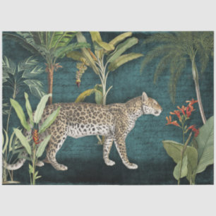 Lopard Tropical Floral in Foliage Blauwgroen ontko Tissuepapier