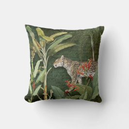Lopard Tropical Red Floral in Oerwoud Green Foliag Kussen