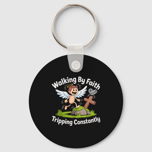 Lopen door geloof, constant struikelen engel Chris Sleutelhanger (Voorkant)