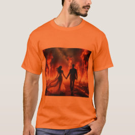 Lopen door het vuur op een groene korte mouw t-shirt