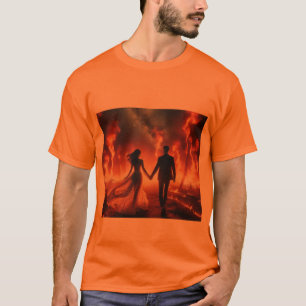 Lopen door het vuur op een groene korte mouw t-shirt