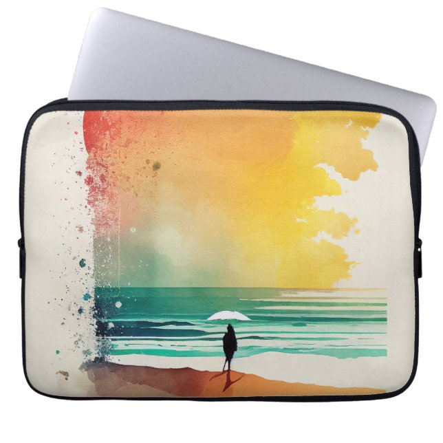 Lopen in de golven Abstract Strand Kunst Laptop Sleeve (Voorkant)