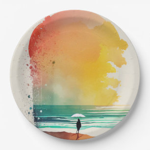 Lopen in de golven Abstract Strand Kunst Papieren Bordje