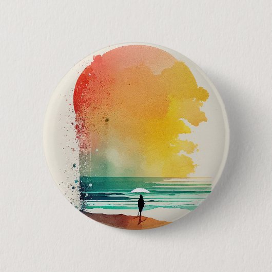 Lopen in de golven Abstracte strandkunst Ronde Button 5,7 Cm (Voorkant)