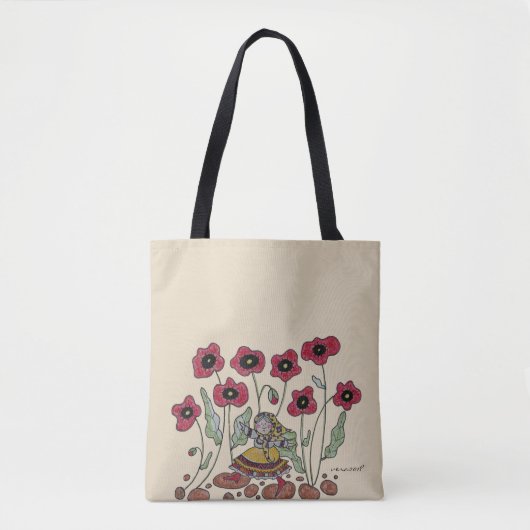 Lopen in de Poppies Ukraine Folk Art Tote Bag (Voorkant)