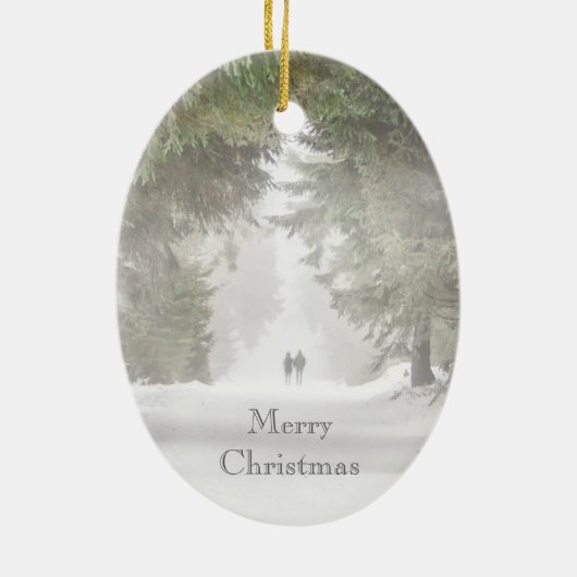 Lopen in de sneeuw keramisch ornament (Achterkant)