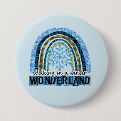 Lopen in een Winterland | Blauwe regenboog Ronde Button 7,6 Cm (Voorkant)