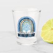 Lopen in een Winterland | Blauwe regenboog Shot Glas (Voorkant)