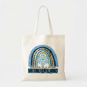 Lopen in een Winterland Blauwe regenboog Tote Bag