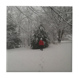 Lopen in een winterland tegeltje