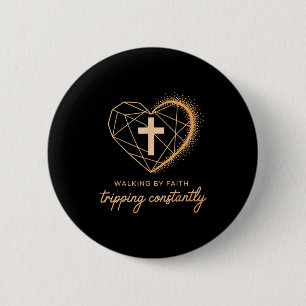 Lopen in geloof drieweg Constant Kruis Christelijk Ronde Button 5,7 Cm