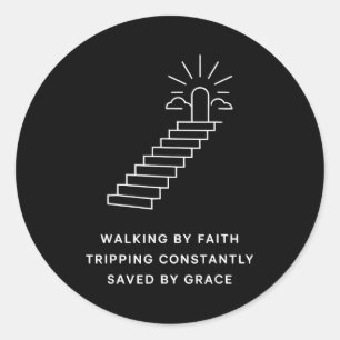 Lopen in geloof, struikelen, constant gered door g ronde sticker