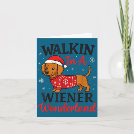 Lopen In Weiner Wonderland Mini Dachshund Kerstmis Kaart (Voorkant)