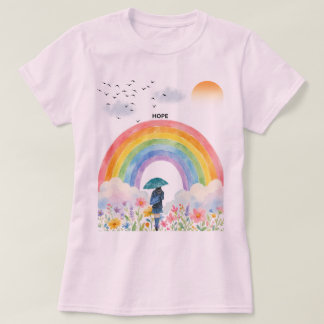 Lopen naar regenbogen – "HOPE" Aquarel Illustratie T-shirt
