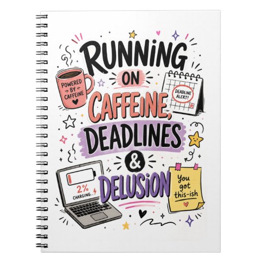 Lopen op cafeïne, deadlines & waan notebook notitieboek (Voorkant)