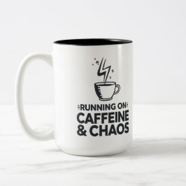 Lopen op cafeïne en chaos tweekleurige koffiemok