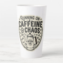 Lopen op cafeïne en chaotische vintage koffiepot latte mok