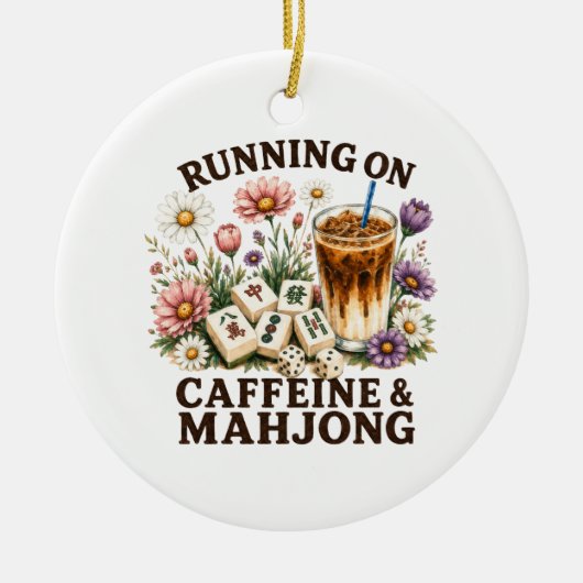 Lopen op cafeïne & Mahjong Keramisch Ornament (Voorkant)