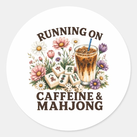 Lopen op cafeïne & Mahjong Ronde Sticker (Voorkant)