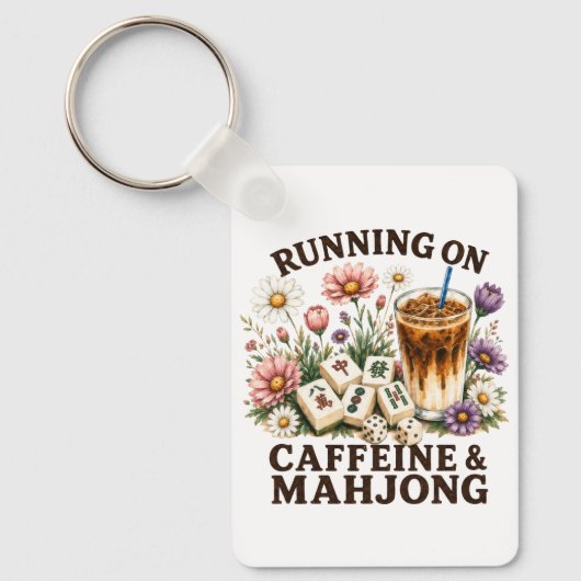 Lopen op cafeïne & Mahjong Sleutelhanger (Voorkant)