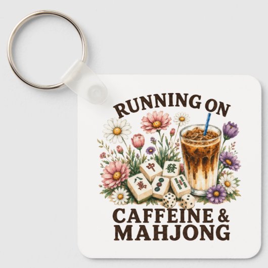 Lopen op cafeïne & Mahjong Sleutelhanger (Voorkant)