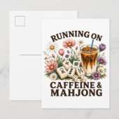 Lopen op cafeïne & Mahjong Uitnodiging Briefkaart (Voorkant / Achterkant)