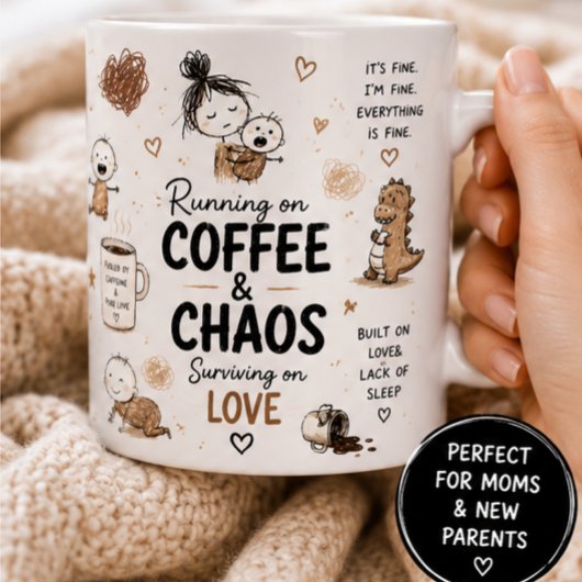 Lopen op Koffie & Chaos Moeder Humor Koffiemok