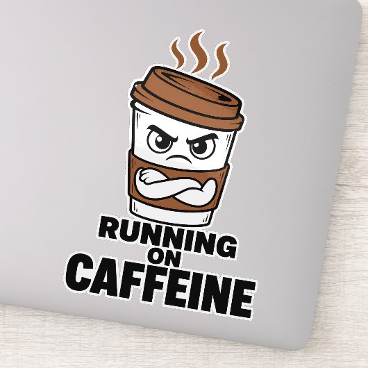 Lopend op cafeïne Grappige koffie sticker (Detail)