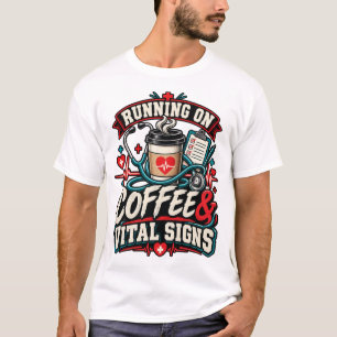 Lopend op koffie en vitale functies Grappige verpl T-shirt