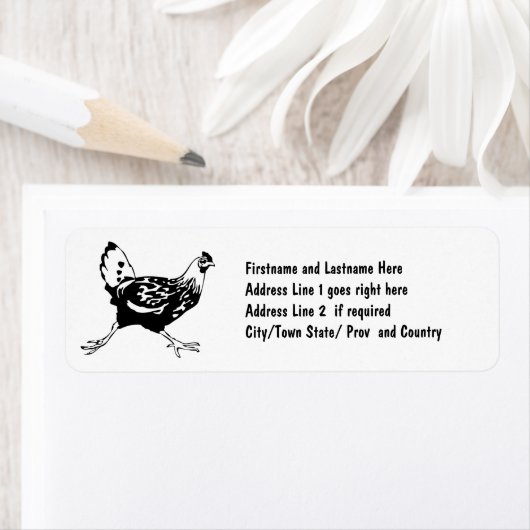 Lopende Cartoon Kip Tekening Etiket (Insitu)