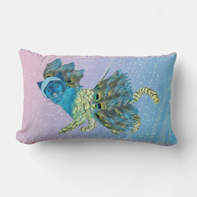 Lopende Kat van Peacock 1 Lumbar Pillow Kussen (Voorkant)