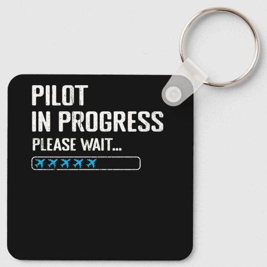 Lopende piloot Een ogenblik geduld. Luchtvaartmaat Sleutelhanger (Achterkant)
