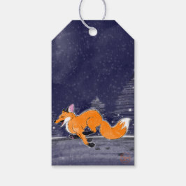 Lopende Vos Winter Cadeaubijslage Cadeaulabel