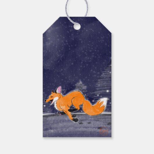 Lopende Vos Winter Cadeaubijslage Cadeaulabel (Voorkant)