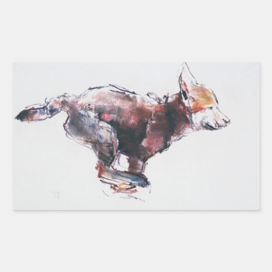 Lopende wolvenpup rechthoekige sticker (Voorkant)