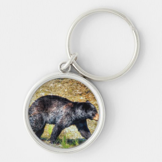Lopende zwarte Beer Wildlife Foto Art Sleutelhanger (Voorkant)