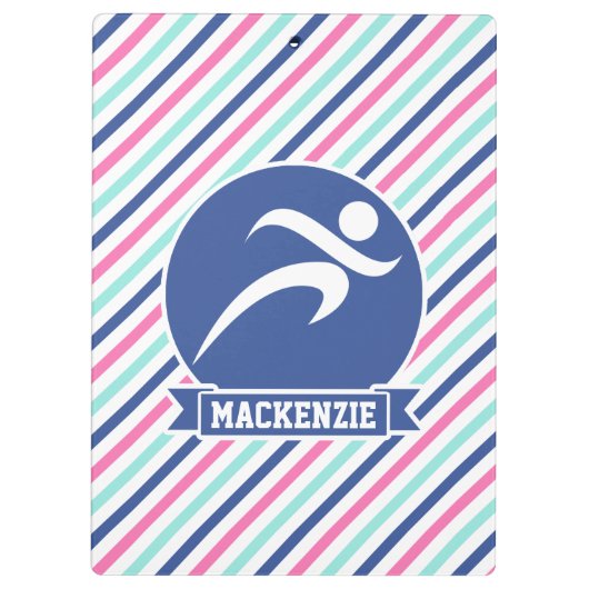 Loper, hardlopen; Blauwe, Roze en Witte strepen Klembord (Achterkant)