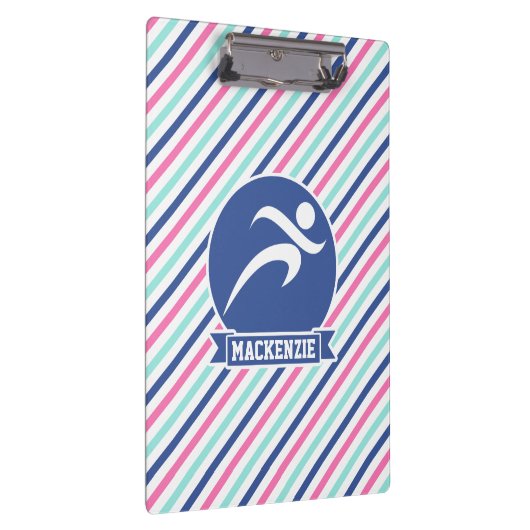 Loper, hardlopen; Blauwe, Roze en Witte strepen Klembord (Rechts)