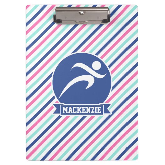 Loper, hardlopen; Blauwe, Roze en Witte strepen Klembord (Voorkant)
